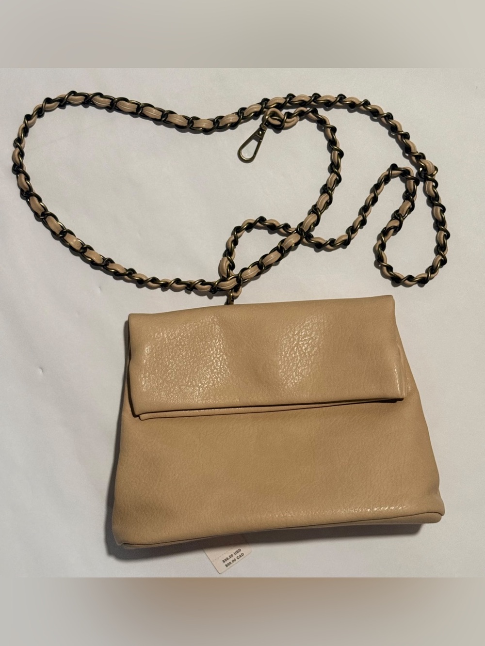 Anthropologie Tan Leather Crossbody with Braided Chain Strap